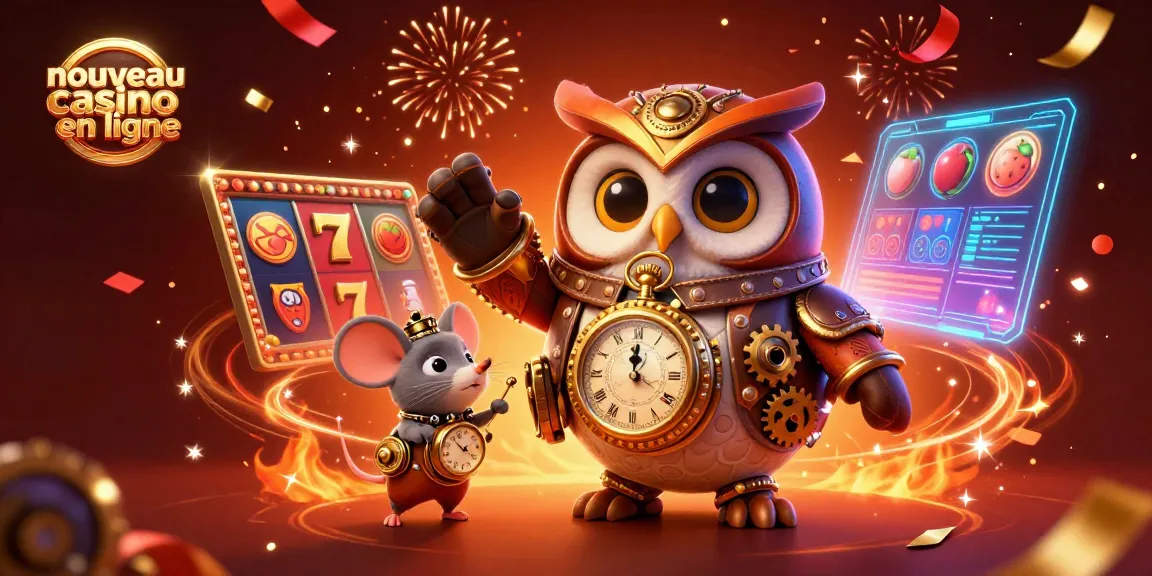Gagner au nouveau casino en ligne avec des illustrations vibrantes de rouleaux de machines à sous et de compteurs de jackpots.