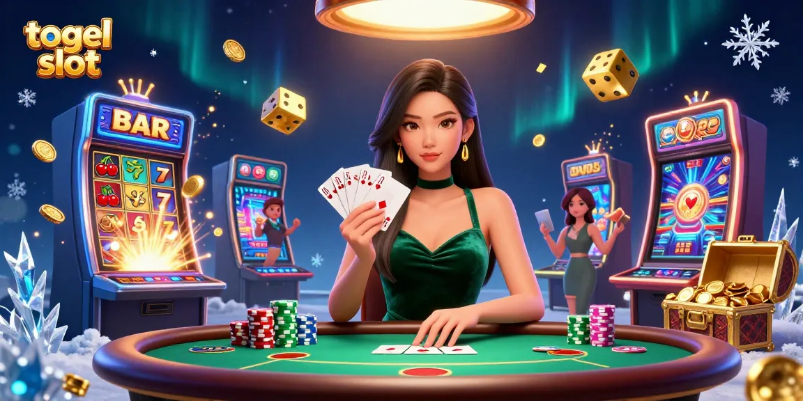 Engage in exciting togel slot action with vibrant casino elements and a focused player.