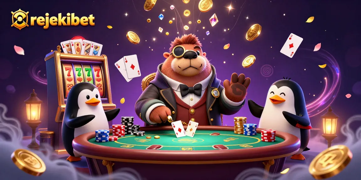 Experience rejekibet excitement with a jolly walrus at a poker table, focused on winning strategies.
