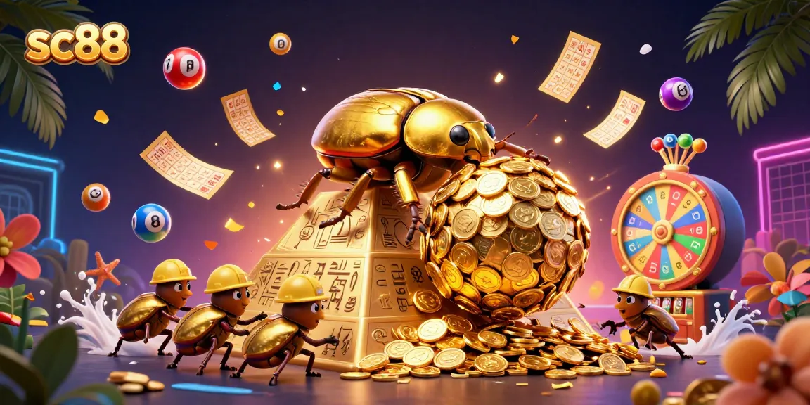 Experience jackpots and thrills with SC88, featuring golden beetles, vibrant lottery balls, and dynamic casino symbols
