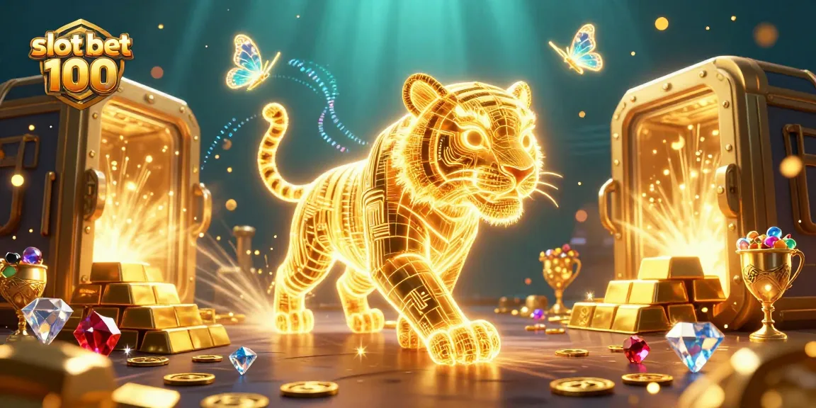 Spin and win at slot bet 100 in this vibrant 3D casino scene with golden treasures.