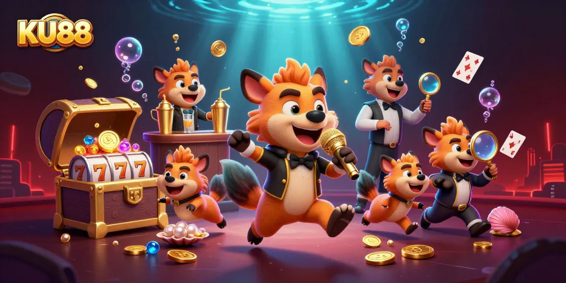 Engage with KU88's lively comedy casino club scene, featuring animated hyenas and exciting game elements.