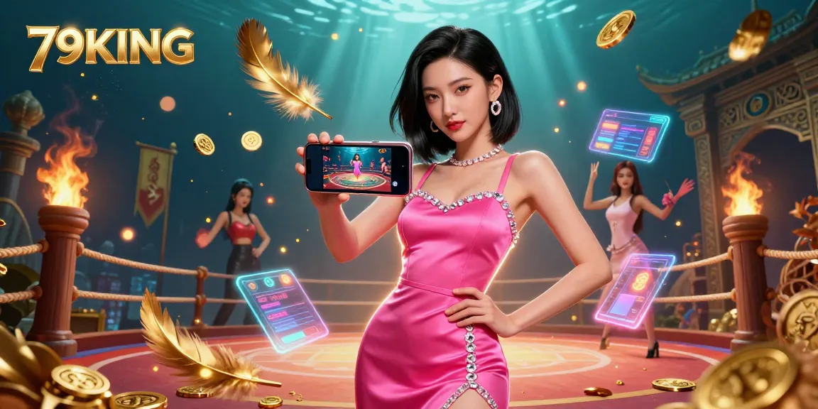 Experience dynamic gaming at 79KING with a stunning Asian woman engaging in live dealer gameplay.