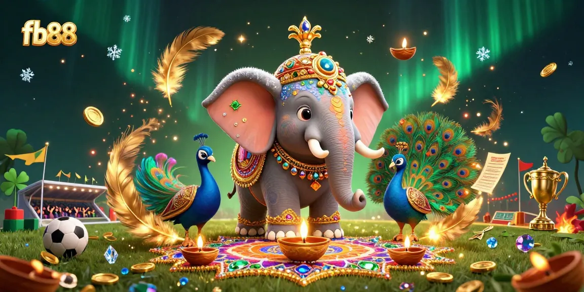 fb88 offers thrilling sports betting experiences intertwined with vibrant visuals of a festive elephant and peacock.