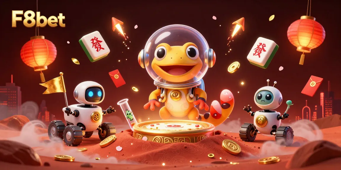 Experience thrilling gameplay at F8bet with a vibrant casino scene featuring a Martian gecko.