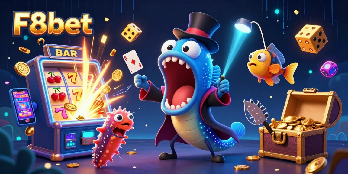 F8bet players enjoying a vibrant casino adventure with unique characters and exciting game elements.