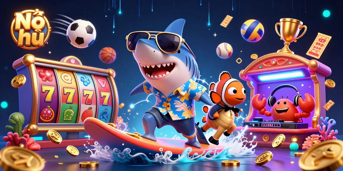 Nổ hũ slot games capturing excitement with colorful themes and vibrant characters in motion.
