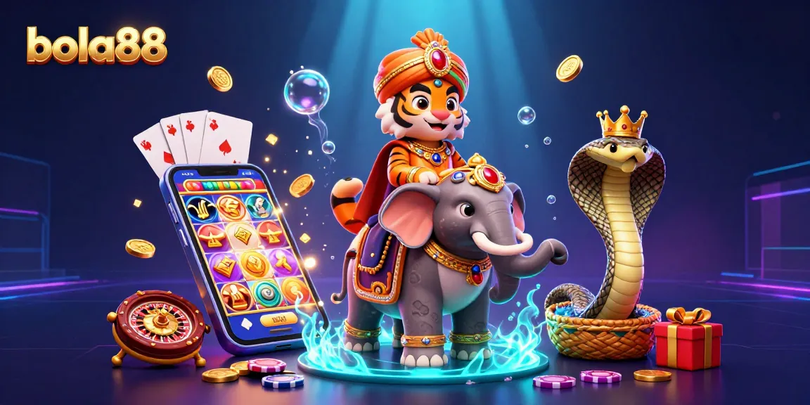 Bola88 offers thrilling gameplay with vibrant slot games and interactive elements in this lively casino scene.