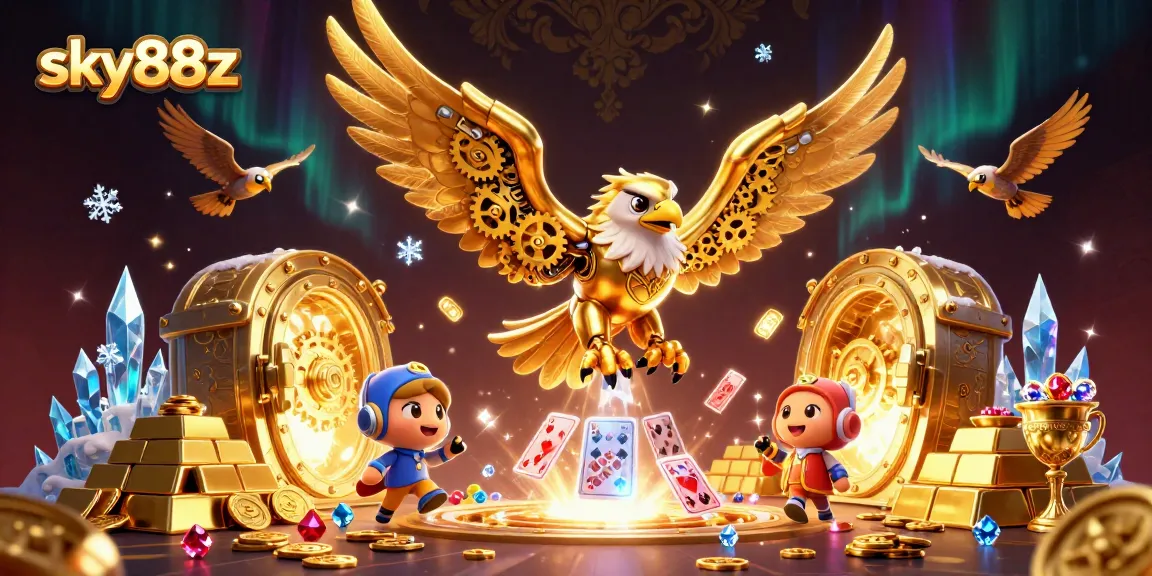 Engage with sky88z casino gaming through thrilling holographic cards and majestic golden eagle.