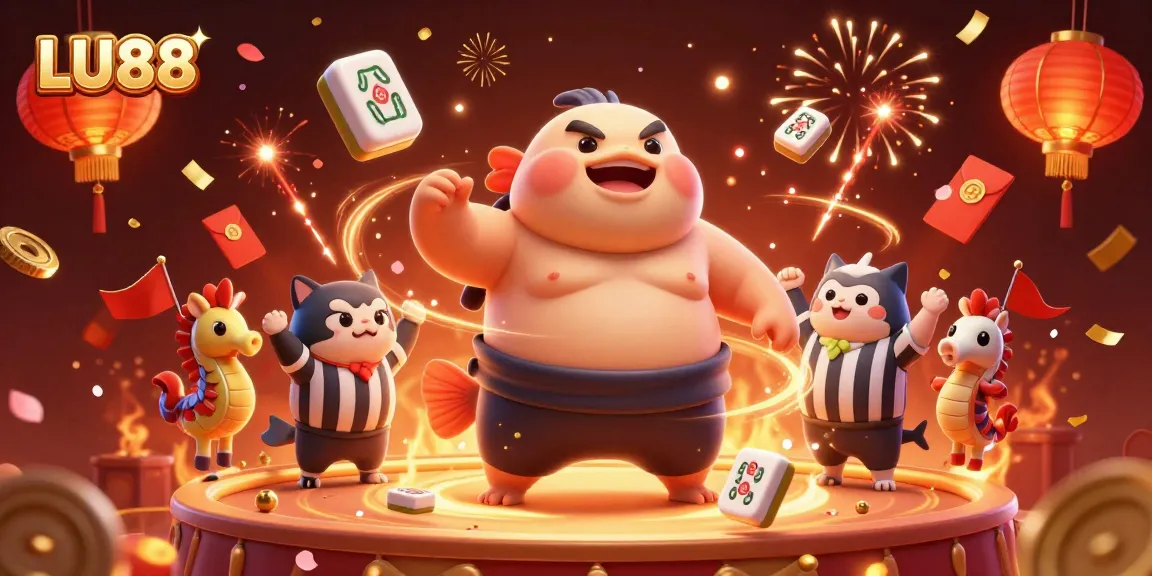 LU88's lively underwater casino scene with fugu, catfish referee, and festive decorations.