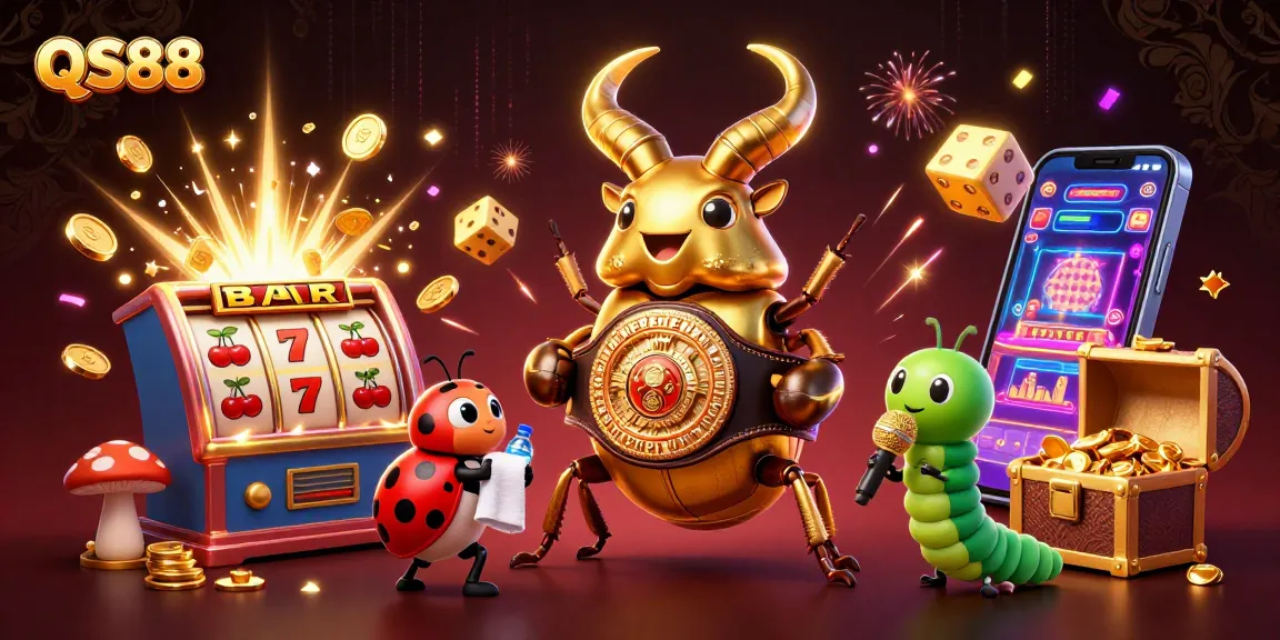 Engage with exciting games at QS88 as the golden stag beetle battles for riches amidst a jackpot explosion.