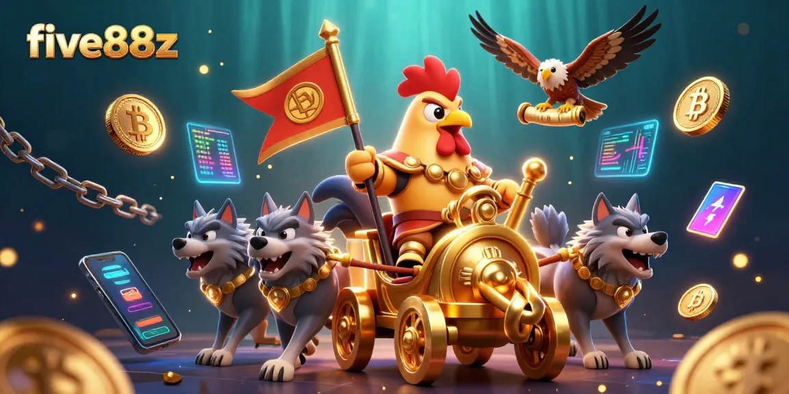 Experience five88z's thrilling crypto casino action with a vibrant rooster warlord scene.