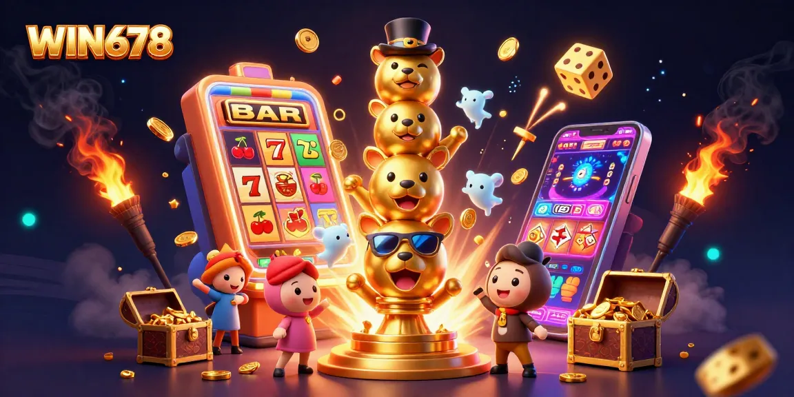 Experience the thrill of WIN678 slots and jackpots with this vibrant casino illustration.