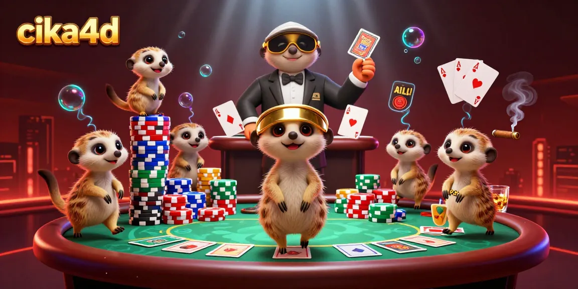 Experience the thrill of gambling with cika4d's engaging casino scene featuring clever meerkats at play.
