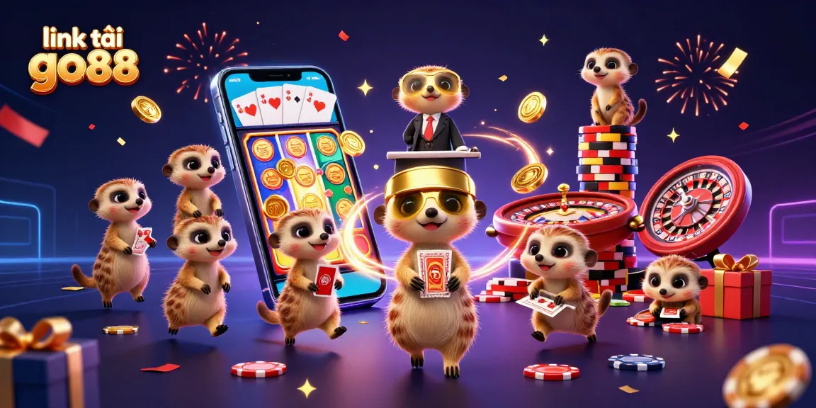 Experience excitement with link tải go88 in a vibrant meerkat casino operation scene featuring dynamic gambling elements.