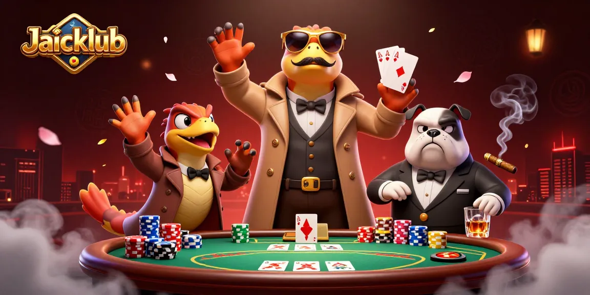 Jaiclub players enjoying a poker game with three undercover raptors entering the casino.