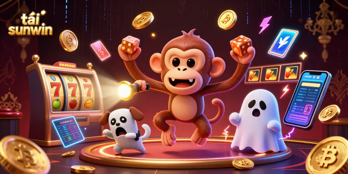 Play tải sunwin in an exciting haunted casino setting with a ghost-hunter puppy and a playful monkey.