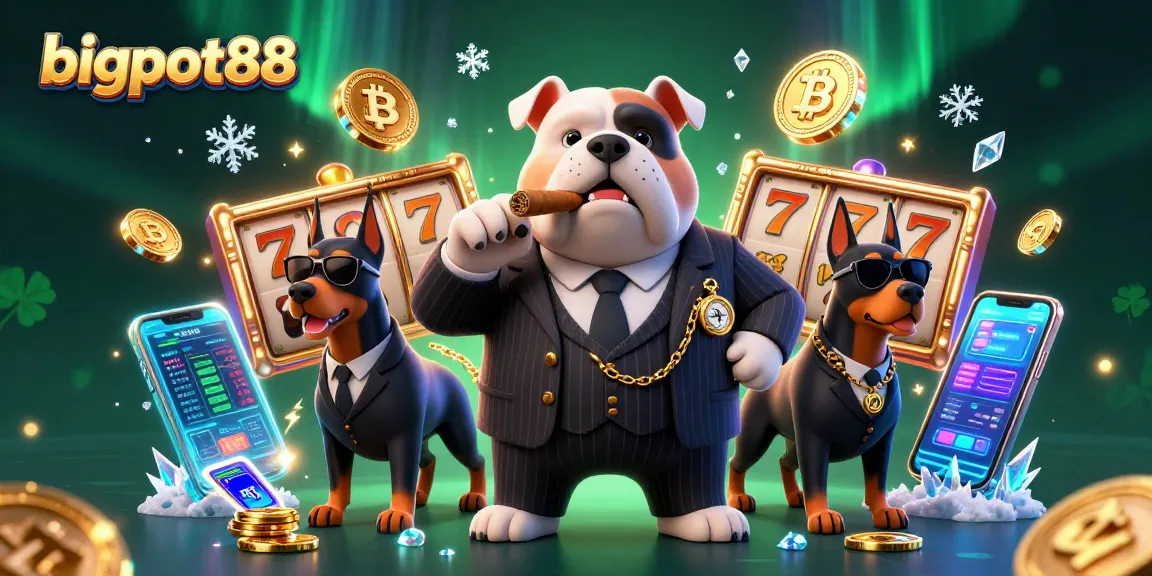Experience the thrill of bigpot88 with slot reels, coins, and our stylish mafia boss in a vibrant casino scene.