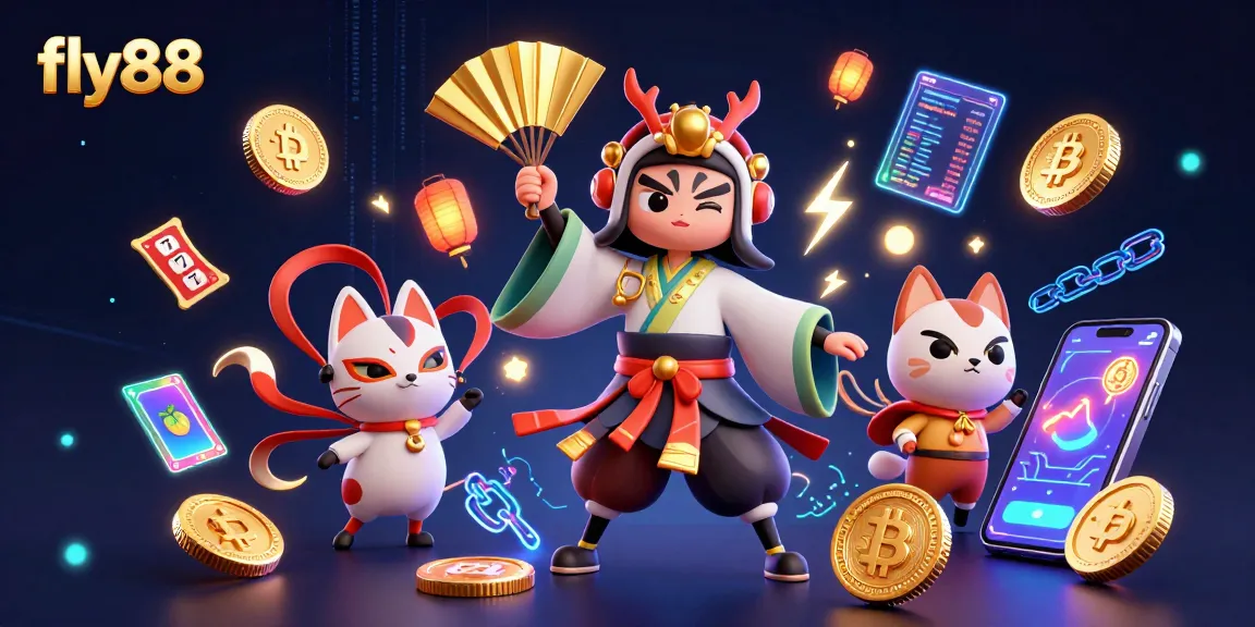 Experience thrilling gaming at fly88 with a dynamic digital casino scene featuring captivating characters.