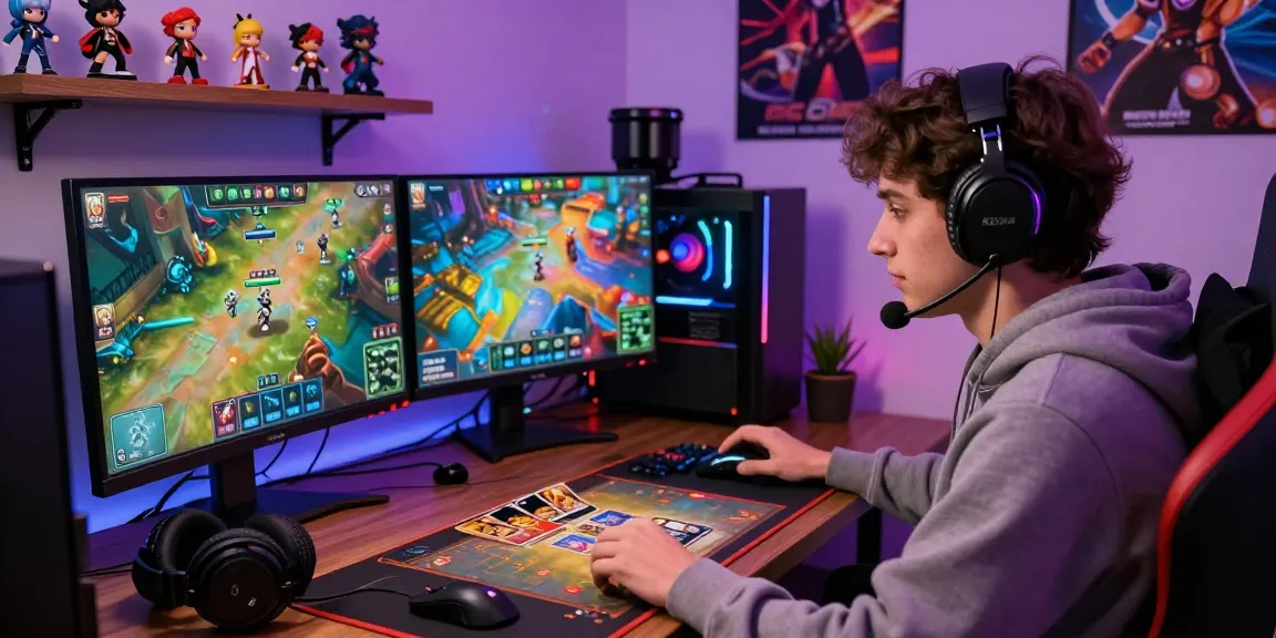 Engaged gamer participating in sunwin multiplayer card game with RGB lighting and game setup.
