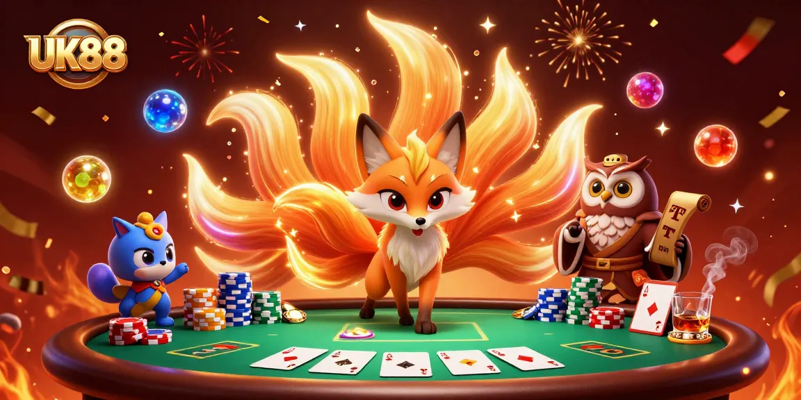 Experience the thrill of UK88 with a vibrant 3D casino scene depicting poker action.