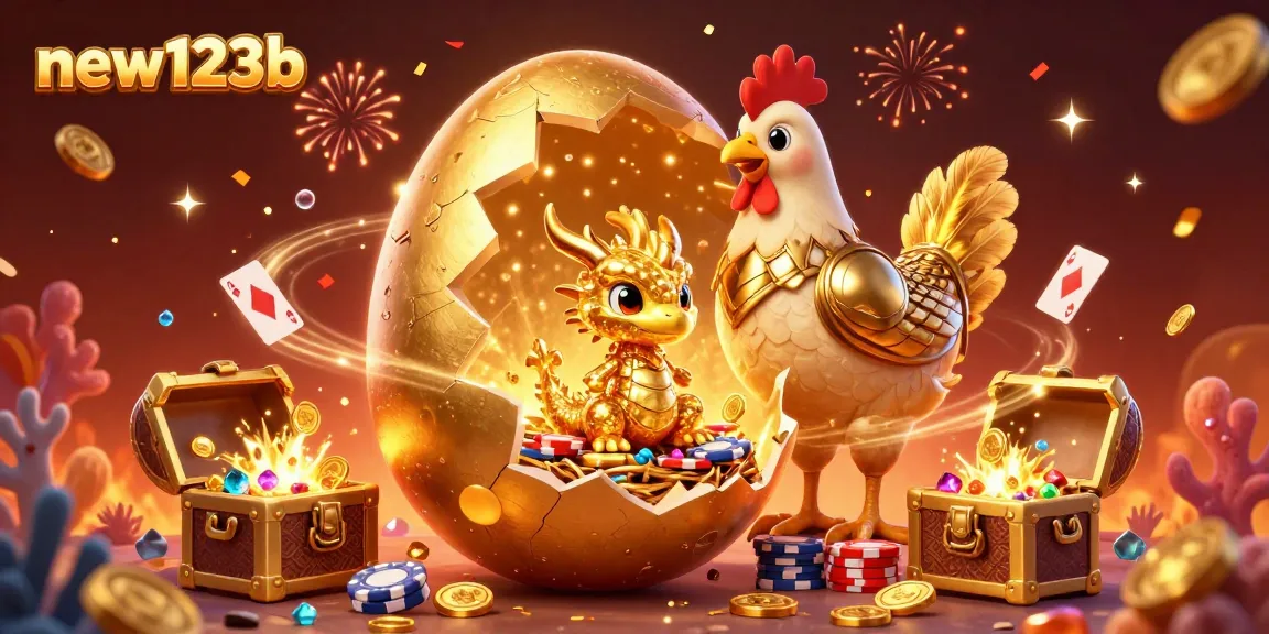 Experience thrilling adventures at new123b with golden treasures, vibrant casino elements, and magical game energy.