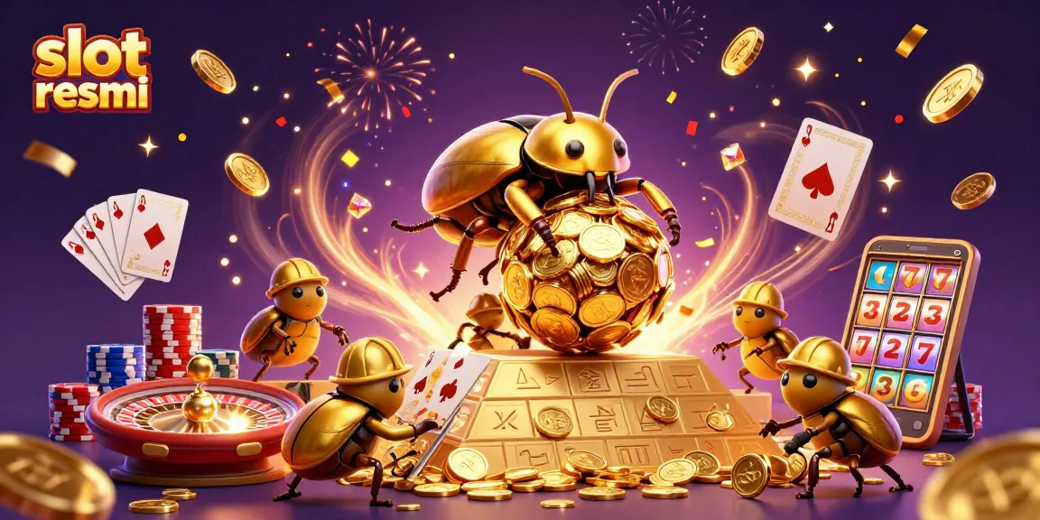 Mainkan slot resmi dengan banyak koin emas dan simbol kasino yang menarik.