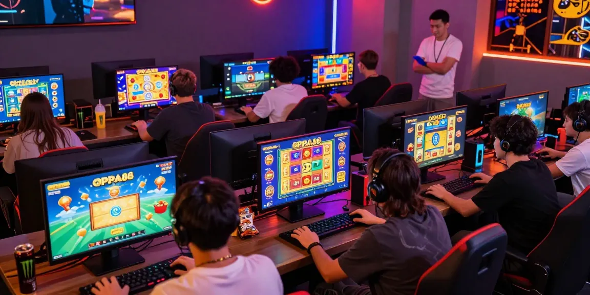 Engaging scene of players enjoying OPPA86 situs slot games with vibrant displays.